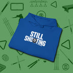 Still Shooting Hoodie, folded view, in Royal because the table is your battlefield