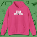 Still Shooting Hoodie, front view, in Heliconia like your stroke — smooth and deliberate