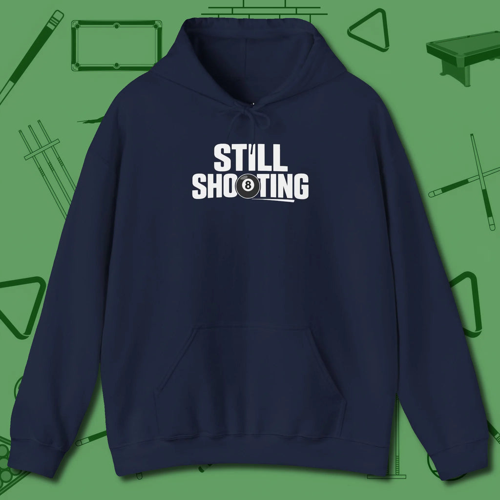 Still Shooting Hoodie, front view, in Navy look good while calling your pocket