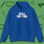 Still Shooting Hoodie, front view, in Royal designed for dead stroke and deadpan looks