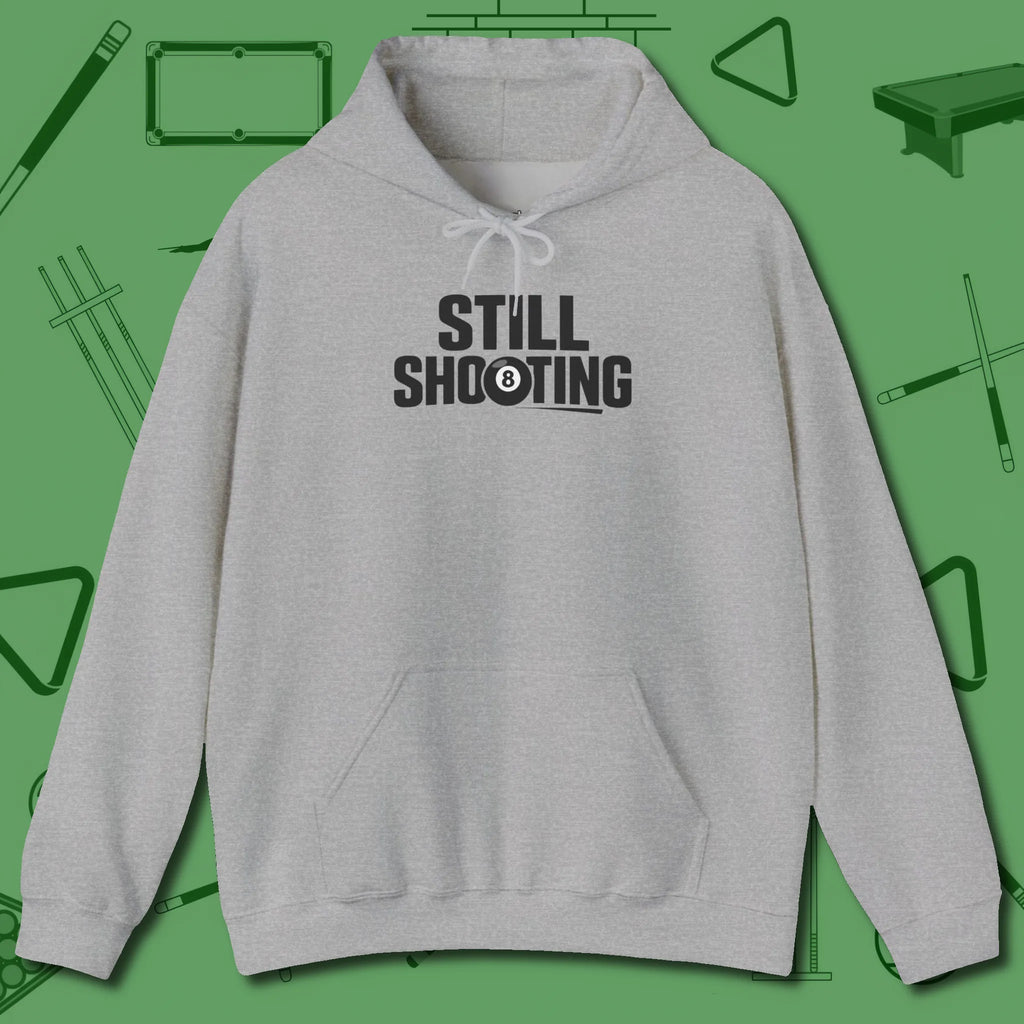 Still Shooting Hoodie, front view, in Sport Grey as serious as your stroke