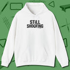 Still Shooting Hoodie, front view, in White where style and cue discipline collide