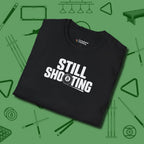 Still Shooting T-Shirt, folded view, in Black for shooters who dress like they play: sharp
