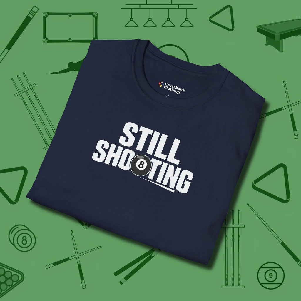 Still Shooting T-Shirt, folded view, in Navy as serious as your stroke