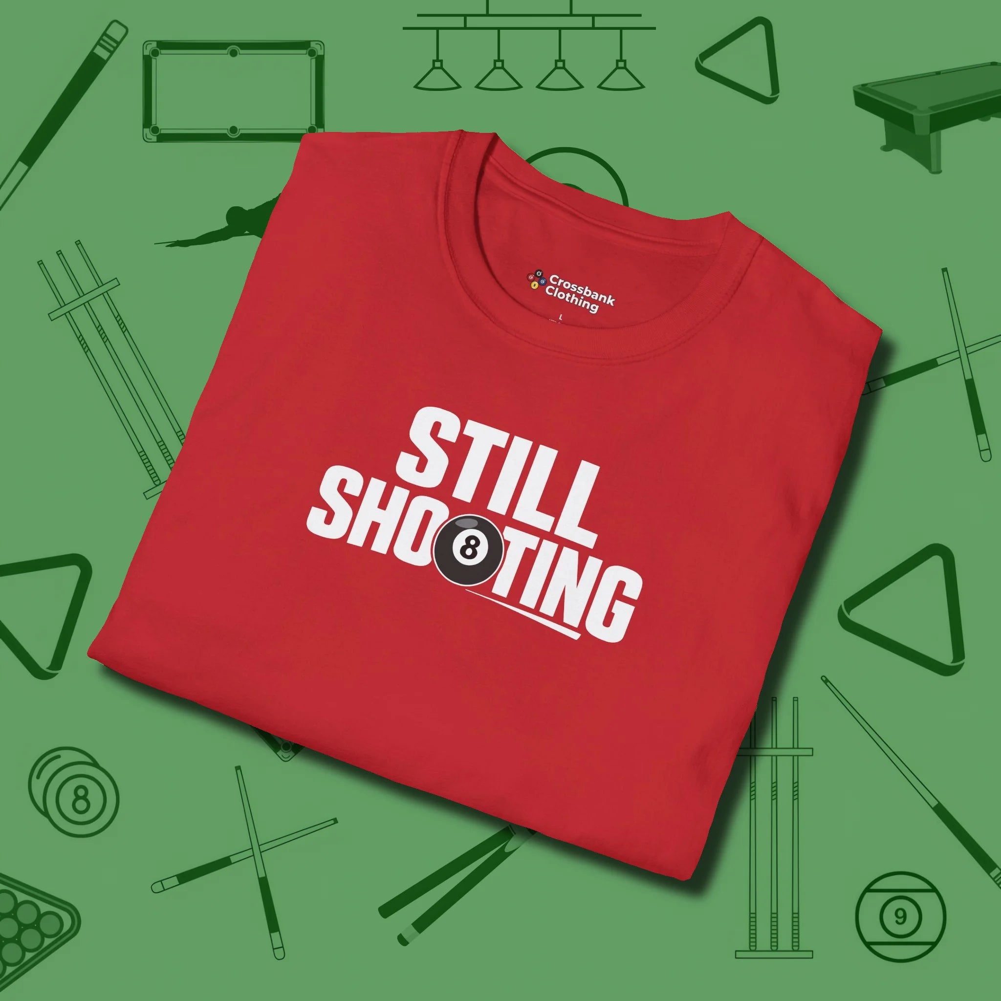 Still Shooting T-Shirt, folded view, in Red a clean fit for the dirtiest safeties