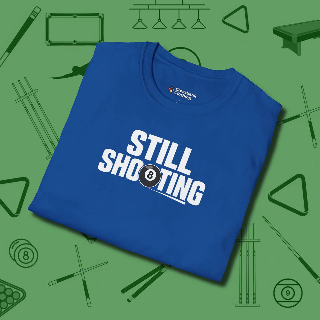 Still Shooting T-Shirt, folded view, in Royal cool under pressure, hot on the eyes