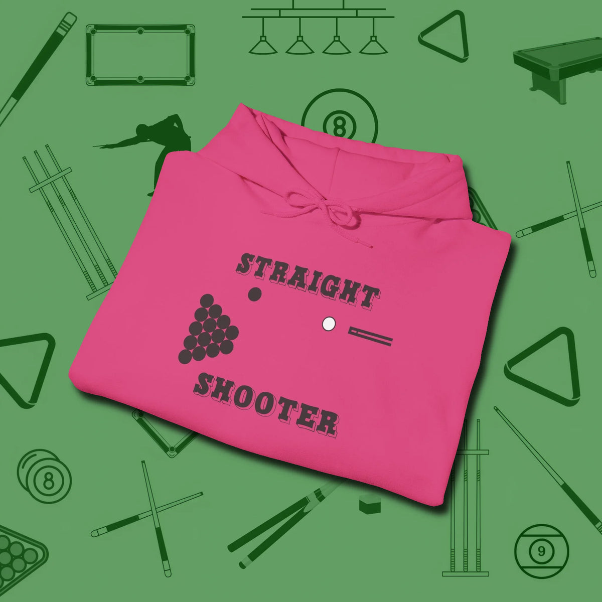 Straight Shooter Hoodie, folded view, in Heliconia as serious as your stroke