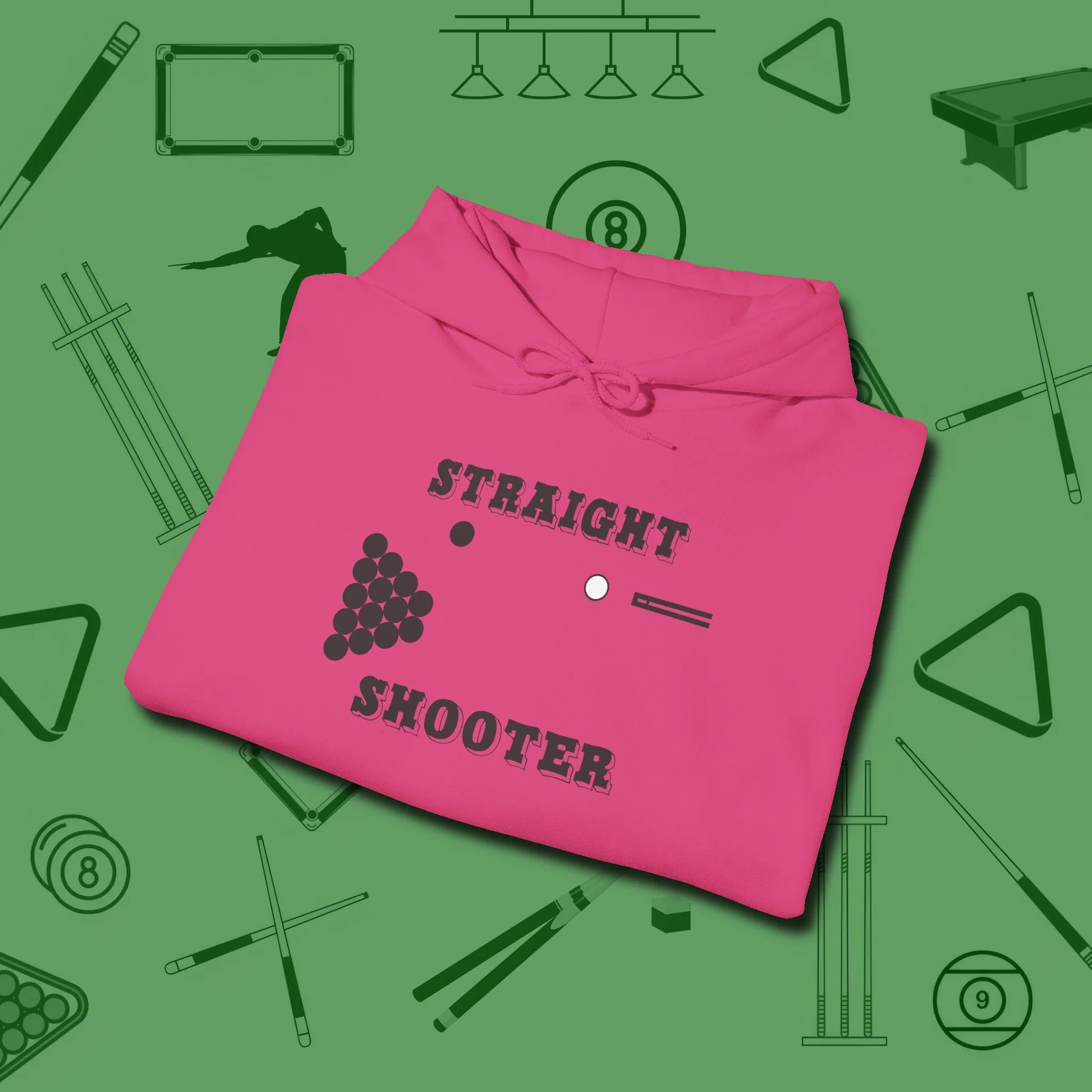 Straight Shooter Hoodie, folded view, in Heliconia as serious as your stroke