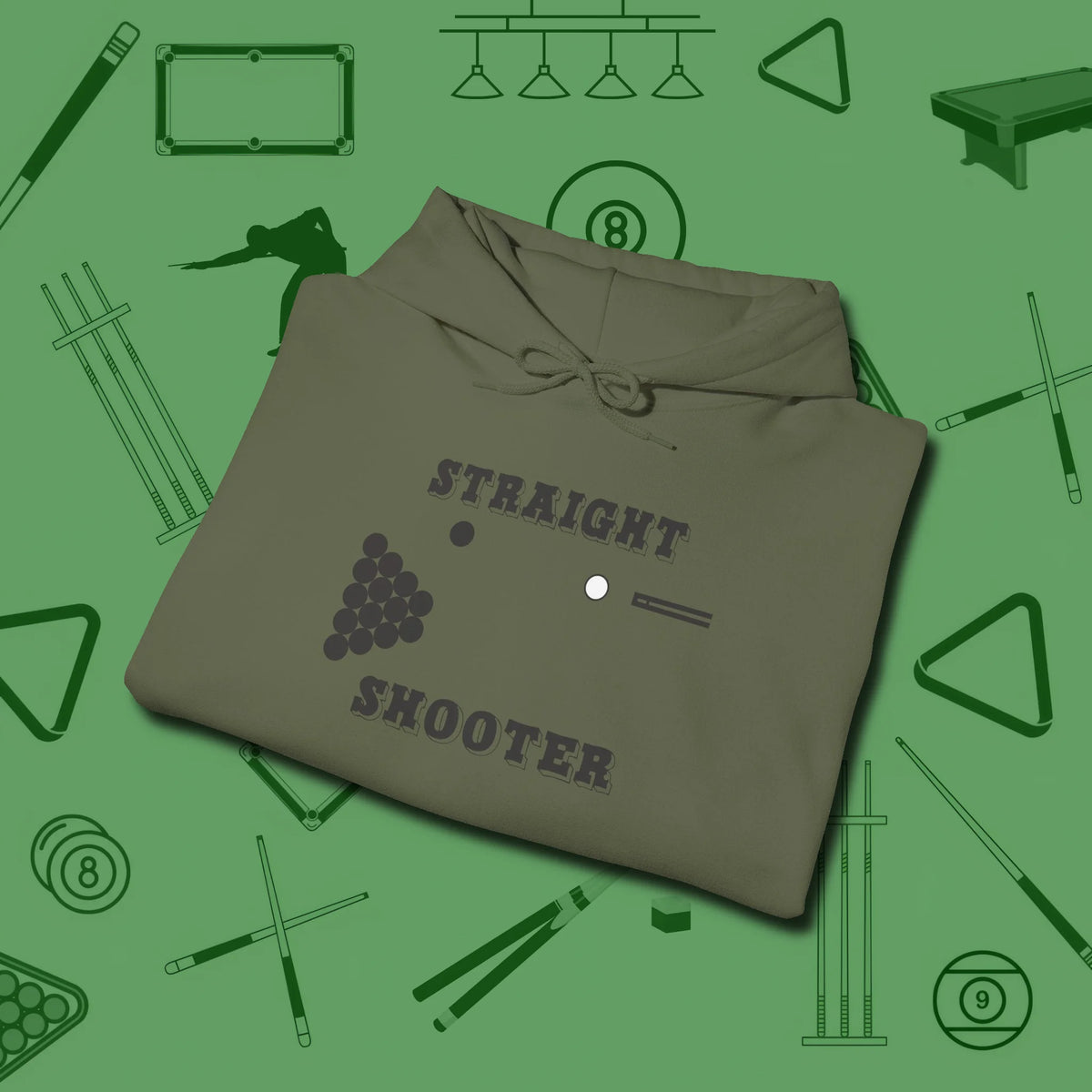 Straight Shooter Hoodie, folded view, in Military Green confidence stitched in every seam