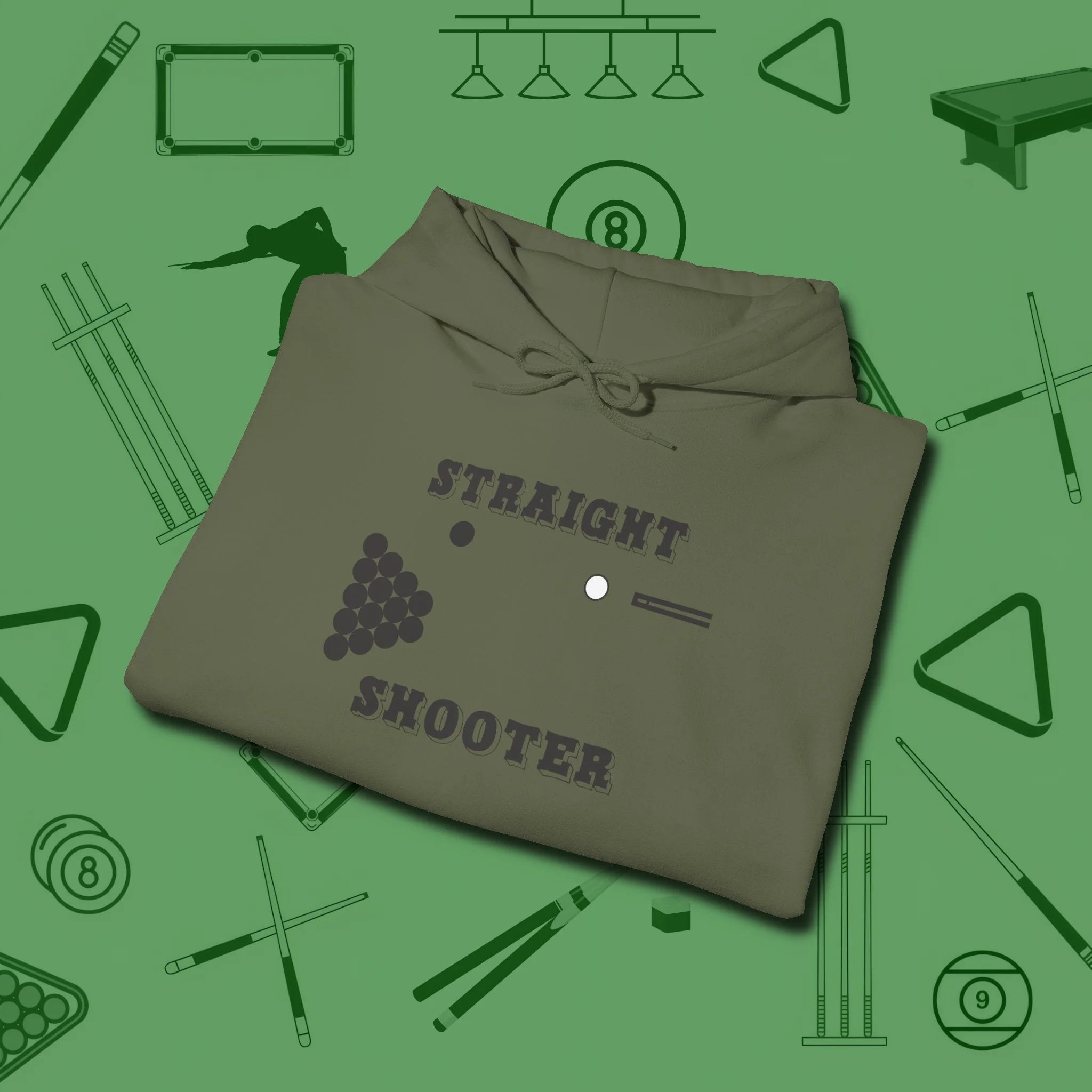 Straight Shooter Hoodie, folded view, in Military Green confidence stitched in every seam