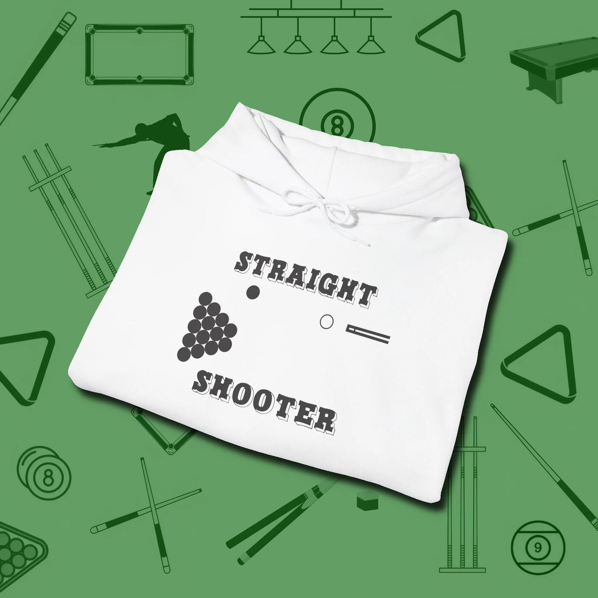 Straight Shooter Hoodie, folded view, in White where cue control meets personal style