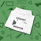 Straight Shooter Hoodie, folded view, in White where cue control meets personal style