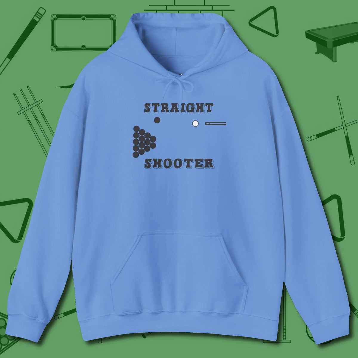 Straight Shooter Hoodie, front view, in Carolina Blue because the table is your battlefield