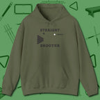 Straight Shooter Hoodie, front view, in Military Green like your stroke — smooth and deliberate