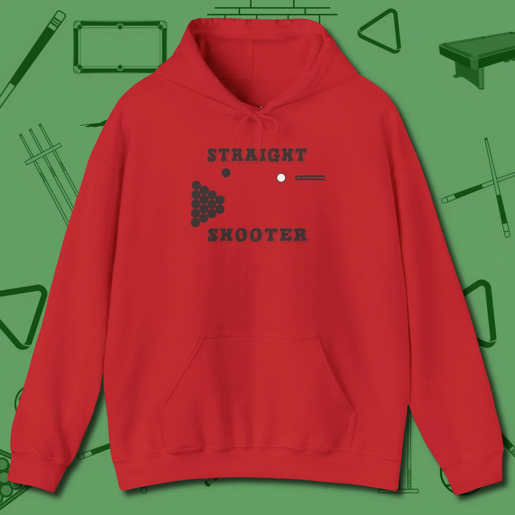 Straight Shooter Hoodie, front view, in Red your secret weapon off the table
