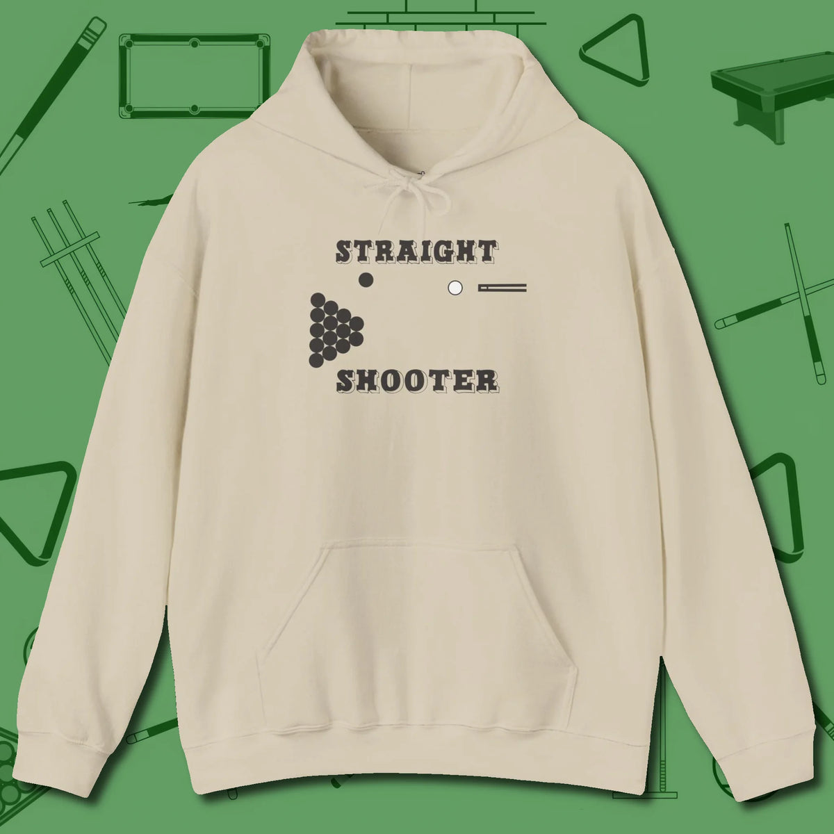 Straight Shooter Hoodie, front view, in Sand table-tested, street-approved style