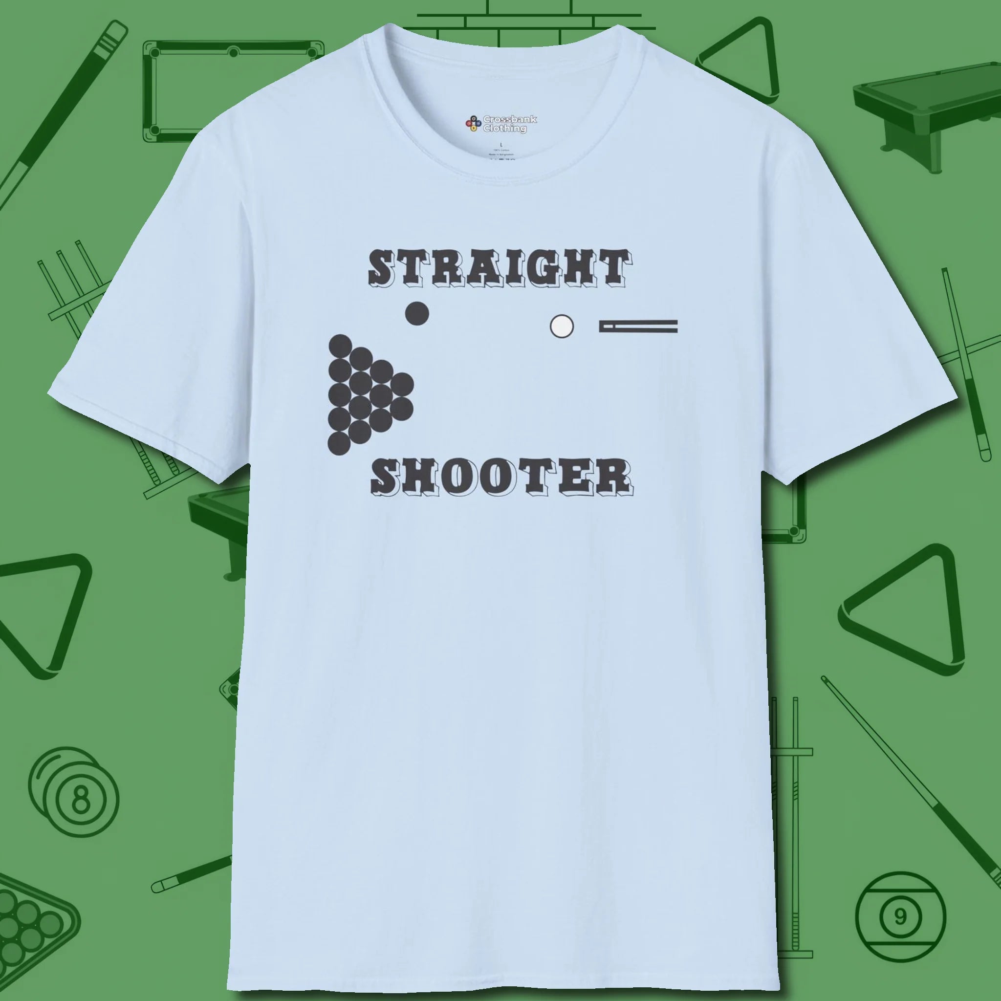Straight Shooter T-Shirt, front view, in Light Blue smart apparel for strategic players