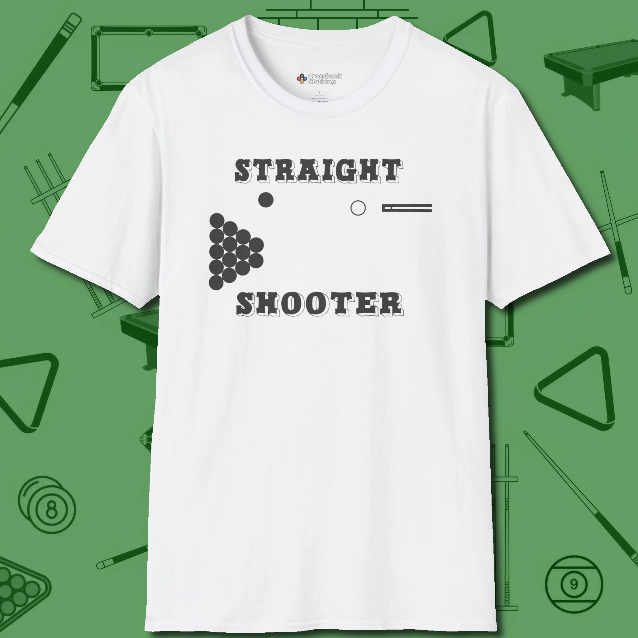 Straight Shooter T-Shirt, front view, in White from chalk to clutch, look the part