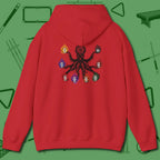 Stripe and Solids Octopus Billiards Hoodie, back view, in Red back graphic for table swagger