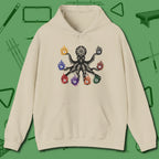 Stripe and Solids Octopus Billiards Hoodie, front view, in Sand subtle tone, octopus graphic