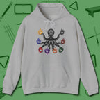 Stripe and Solids Octopus Billiards Hoodie, front view, in Sport Grey cue-ready octopus graphic