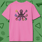 Stripe and Solids Octopus Billiards T-Shirt, back view, in Azalea matching back octopus print