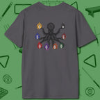 Stripe and Solids Octopus Billiards T-Shirt, back view, in Charcoal back graphic continues theme