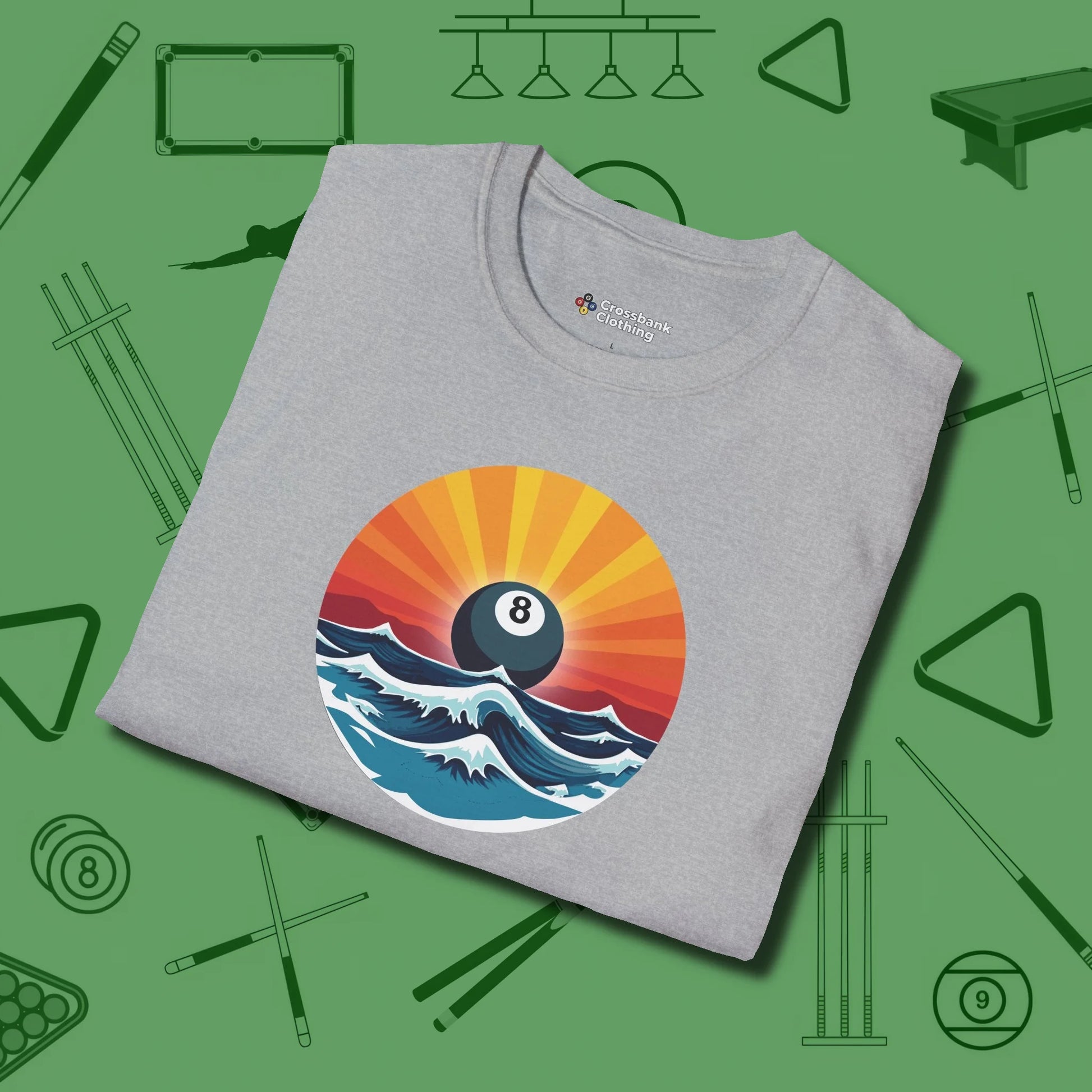 Sunrise Eight Ball T-Shirt, folded view, in Sport Grey for hustlers who keep it honest