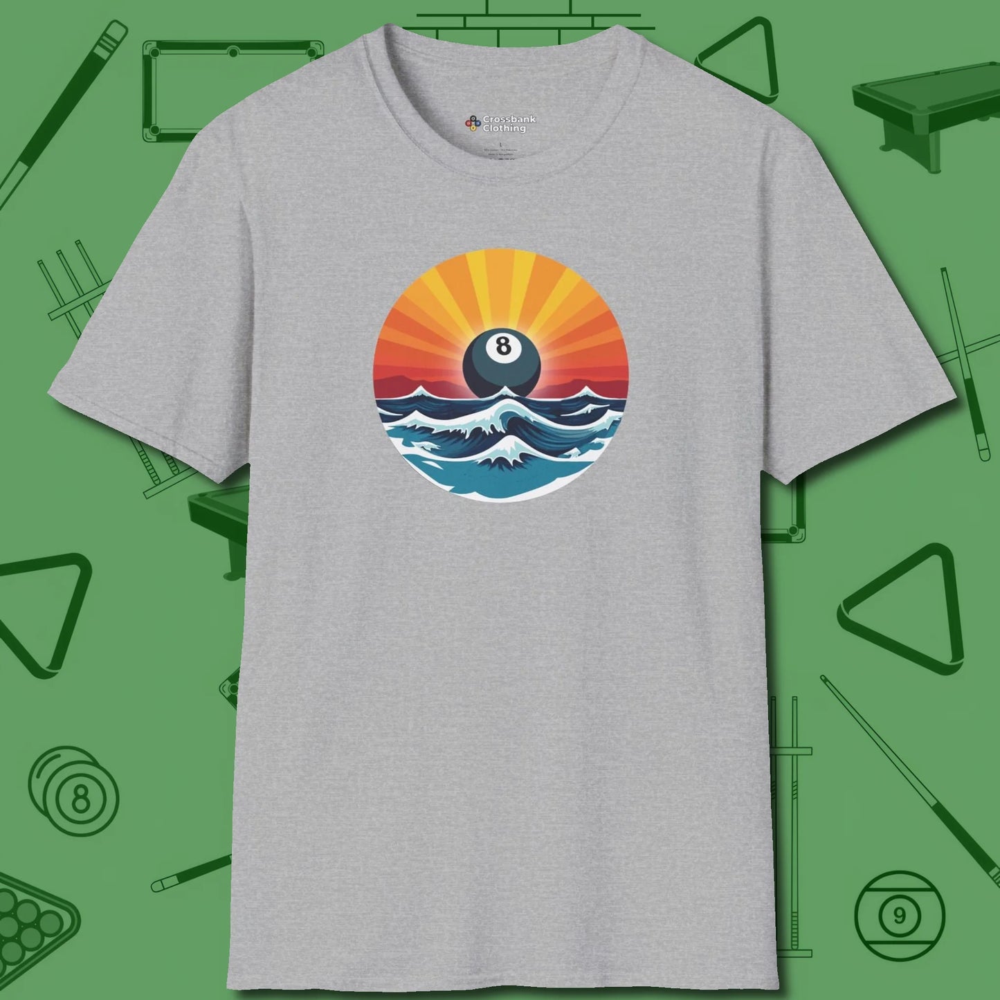 Sunrise Eight Ball T-Shirt, front view, in Sport Grey for hustlers who keep it honest