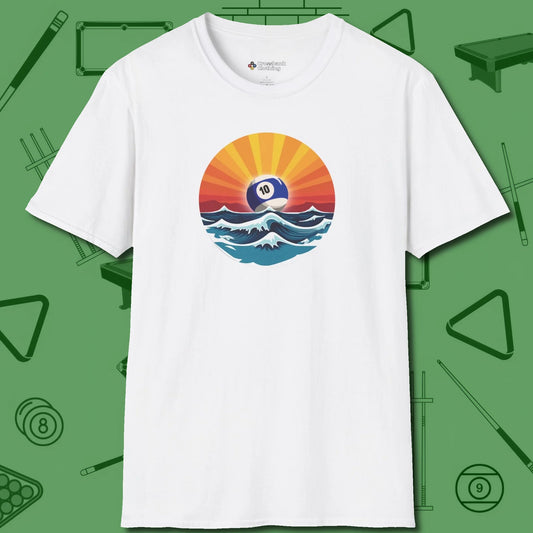 Sunrise Ten Ball T-Shirt, front view, in White your go-to shirt for league night victories