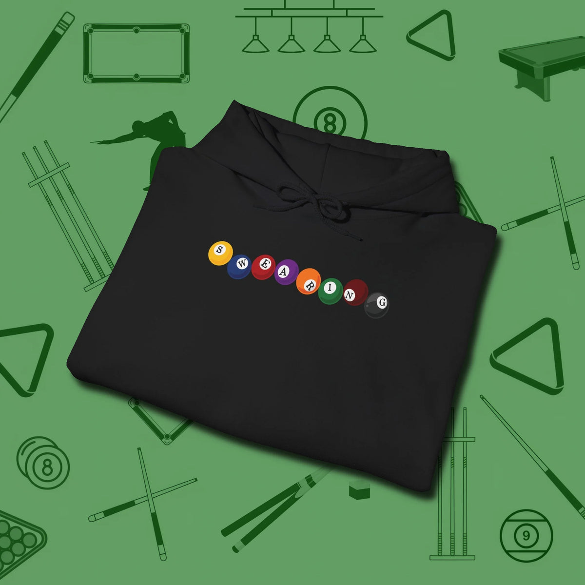 Swearing Balls Hoodie, folded view, in Black like your stroke — smooth and deliberate