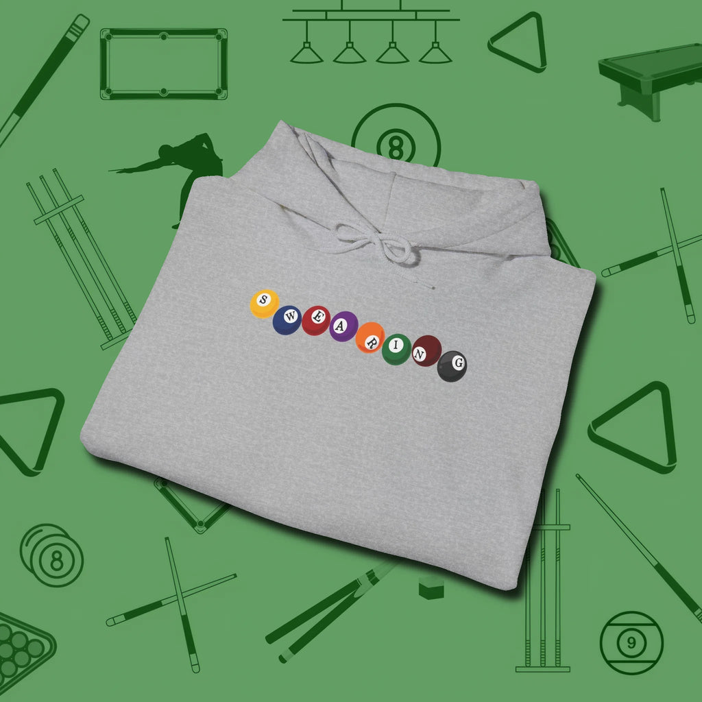 Swearing Balls Hoodie, folded view, in Sport Grey where style and cue discipline collide