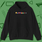 Swearing Balls Hoodie, front view, in Black break, run out, turn heads — repeat
