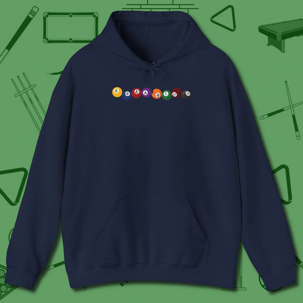 Swearing Balls Hoodie, front view, in Navy look good while calling your pocket