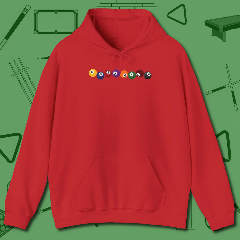 Swearing Balls Hoodie, front view, in Red helps your stroke and your style