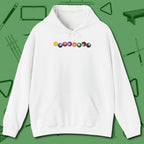 Swearing Balls Hoodie, front view, in White break, run out, turn heads — repeat