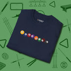 Swearing Ball T-Shirt, folded view, in Navy break, run out, turn heads — repeat