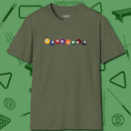 Swearing Ball T-Shirt, front view, in Military Green cool under pressure, hot on the eyes