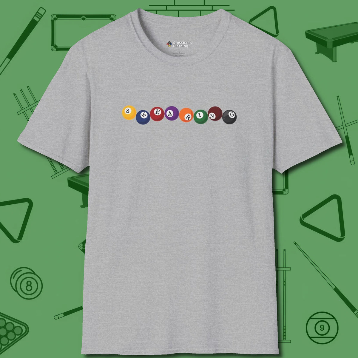 Swearing Ball T-Shirt, front view, in Sport Grey like your stroke — smooth and deliberate