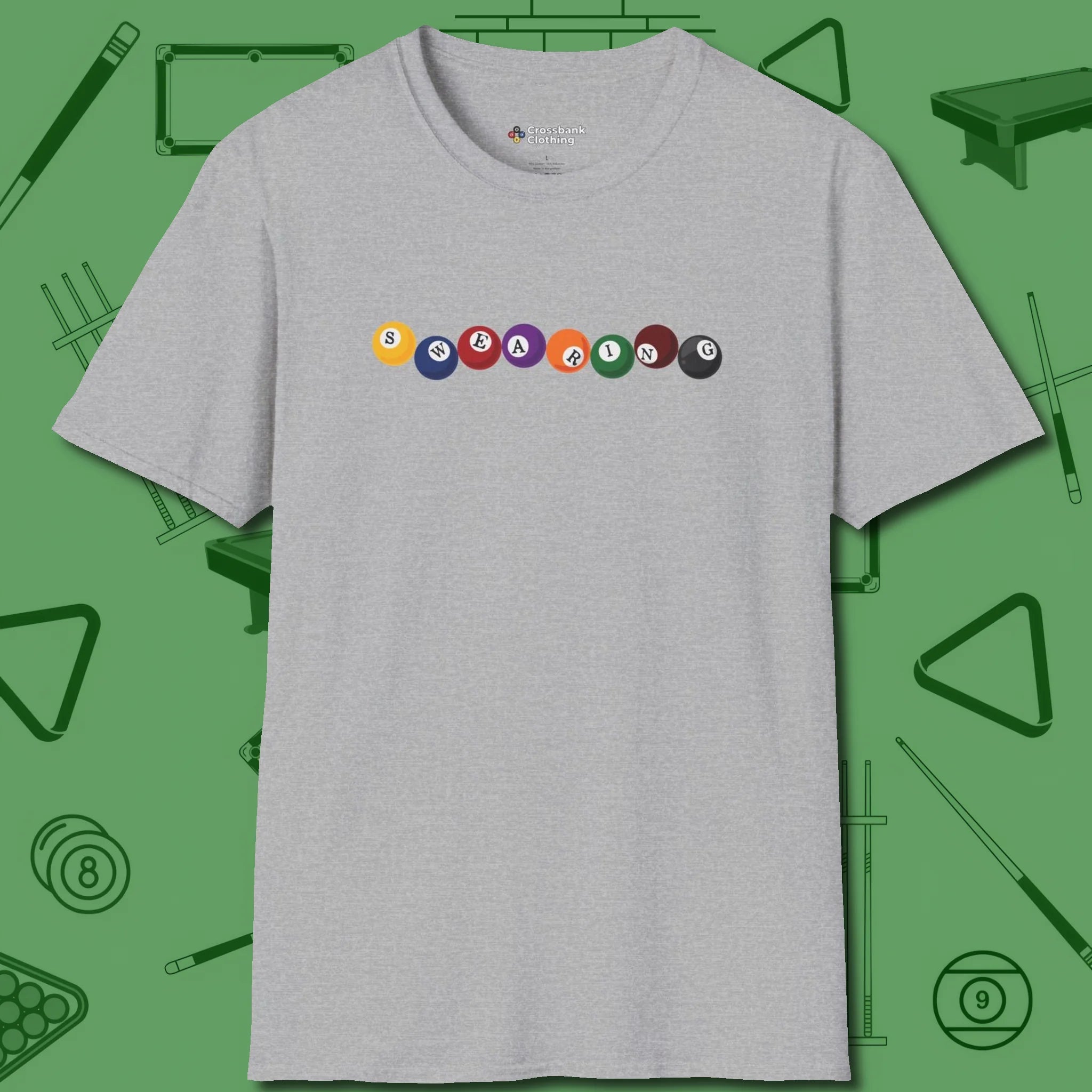 Swearing Ball T-Shirt, front view, in Sport Grey like your stroke — smooth and deliberate