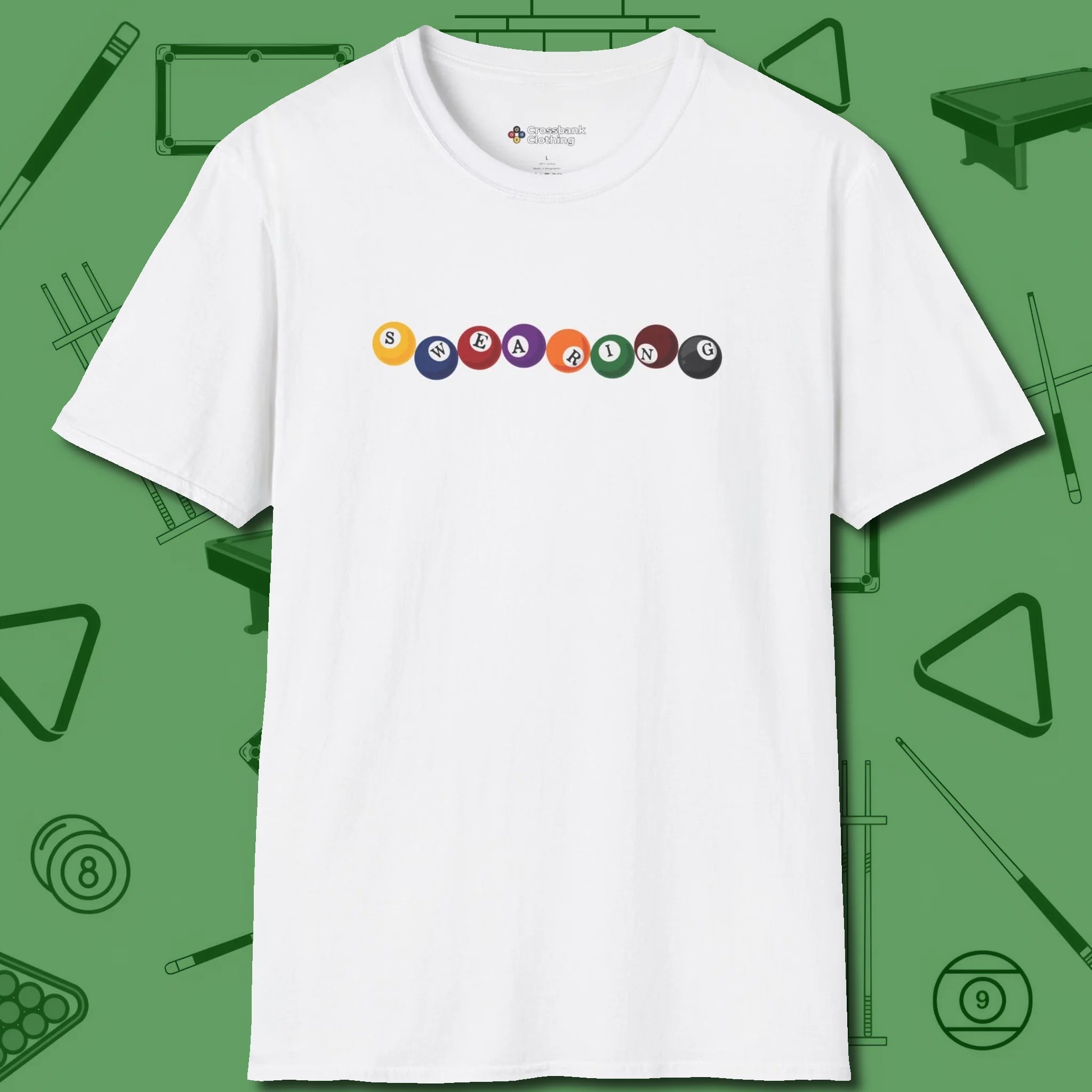 Swearing Ball T-Shirt, front view, in White confidence stitched in every seam
