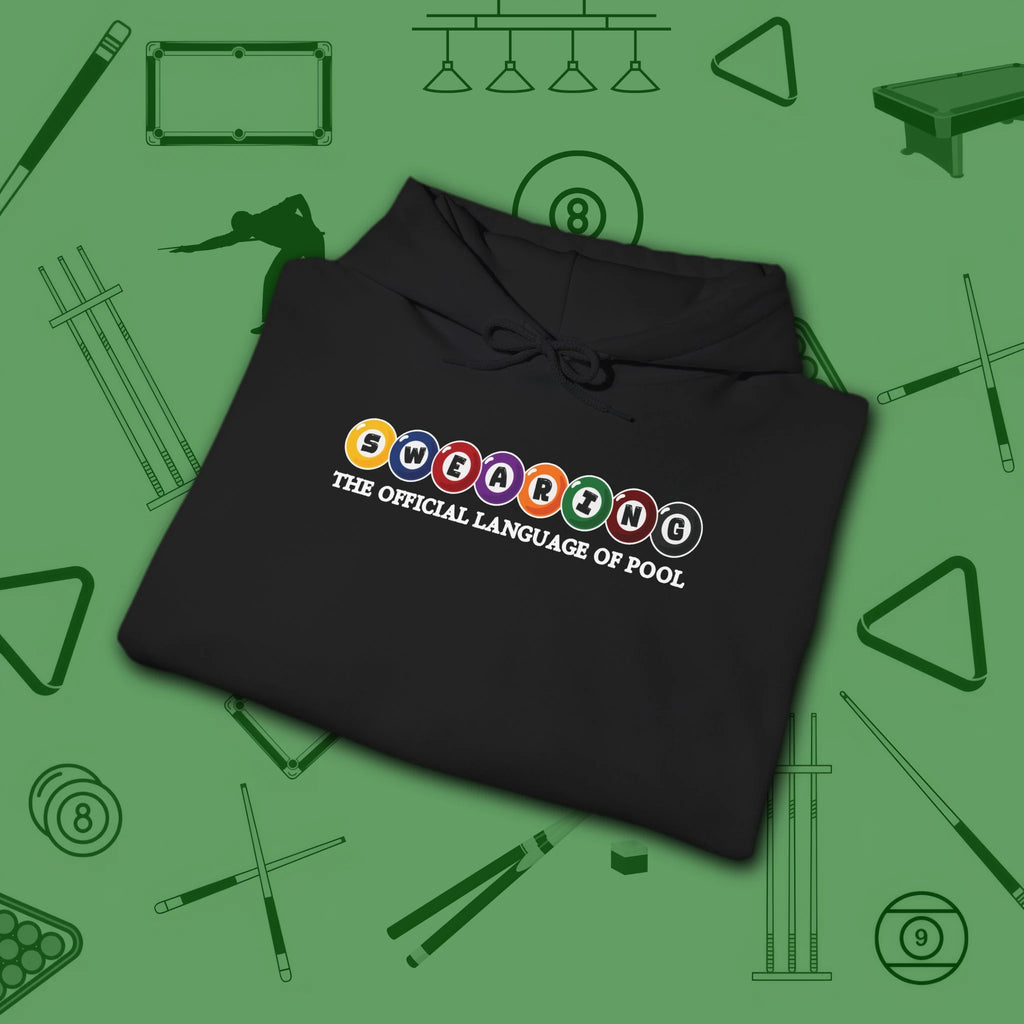 Swearing Pool Balls Hoodie, in Black color, billiards hoodie, folded view