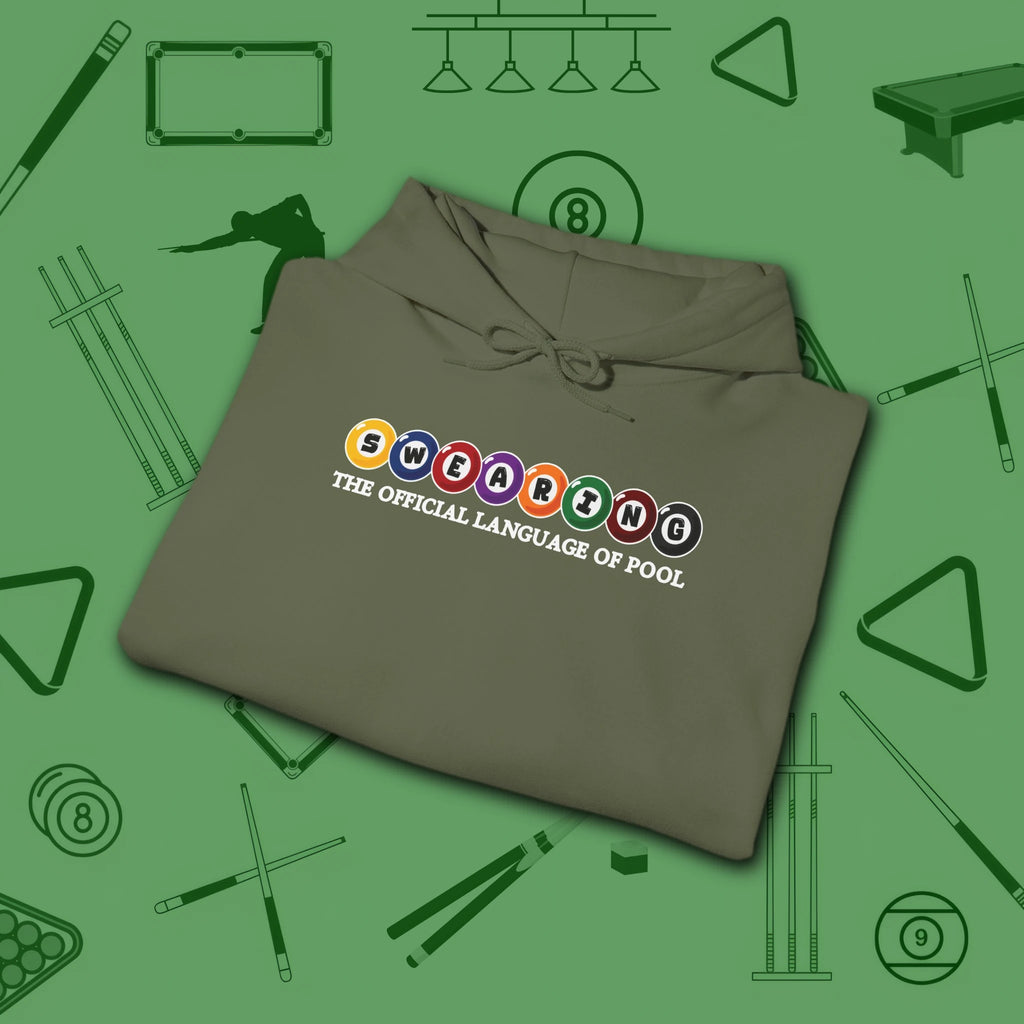 Swearing Pool Balls Hoodie, in Military Green color, billiards hoodie, folded view