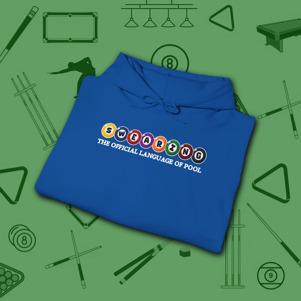 Swearing Pool Balls Hoodie, in Royal color, billiards hoodie, folded view