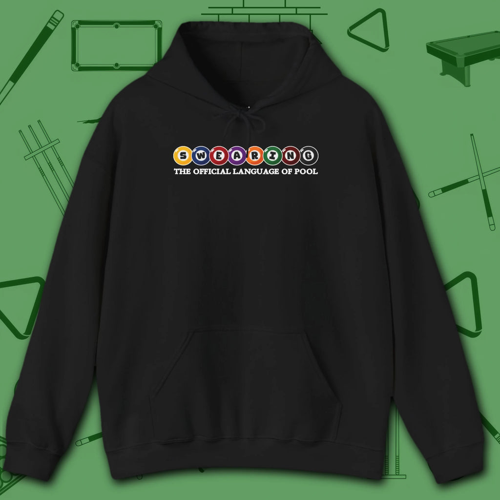 Swearing Pool Balls Hoodie, in Black color, billiards hoodie, front view