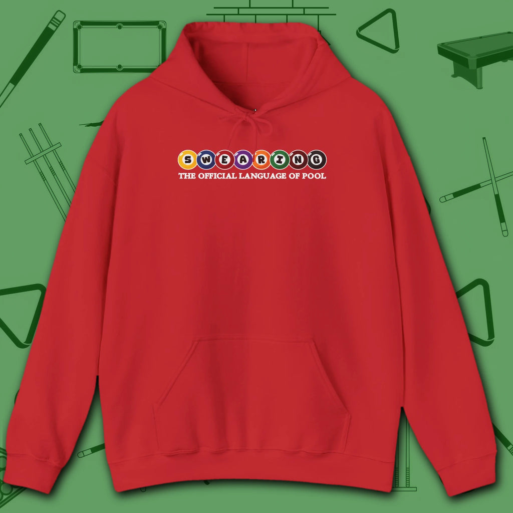 Swearing Pool Balls Hoodie, in Red color, billiards hoodie, front view