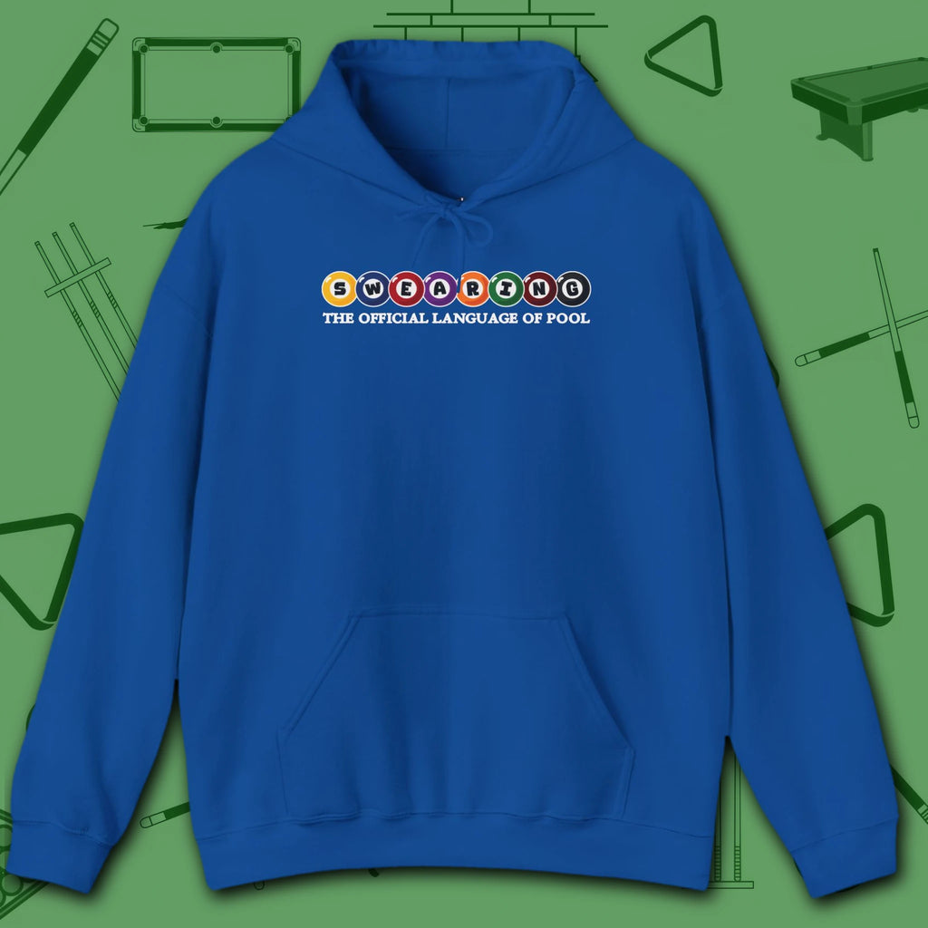 Swearing Pool Balls Hoodie, in Royal color, billiards hoodie, front view
