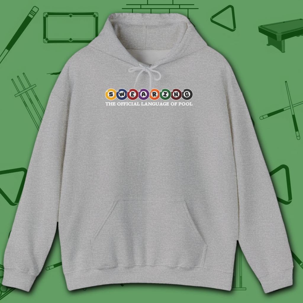 Swearing Pool Balls Hoodie, in Sport Grey color, billiards hoodie, front view