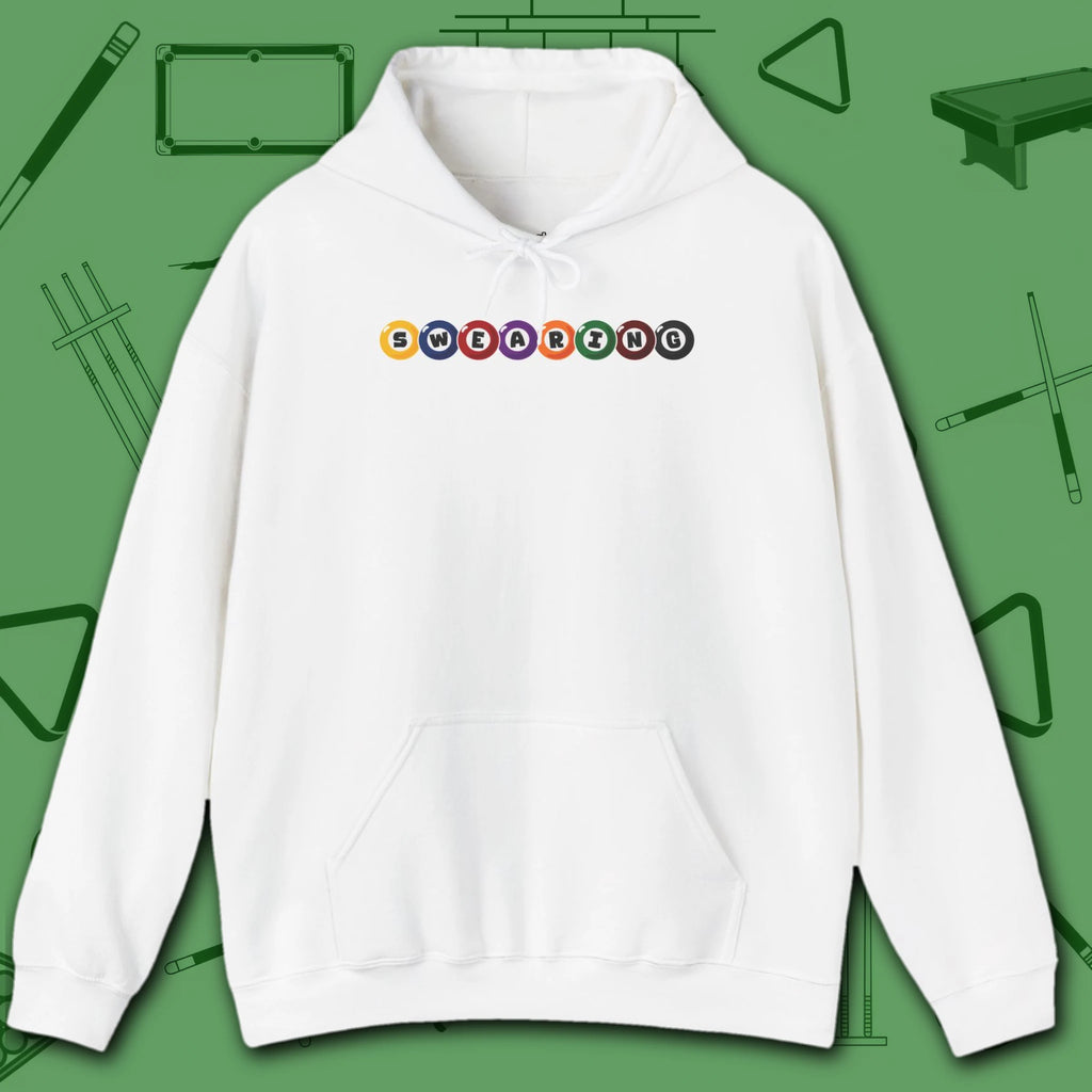 Swearing Pool Balls Hoodie, in White color, billiards hoodie, front view