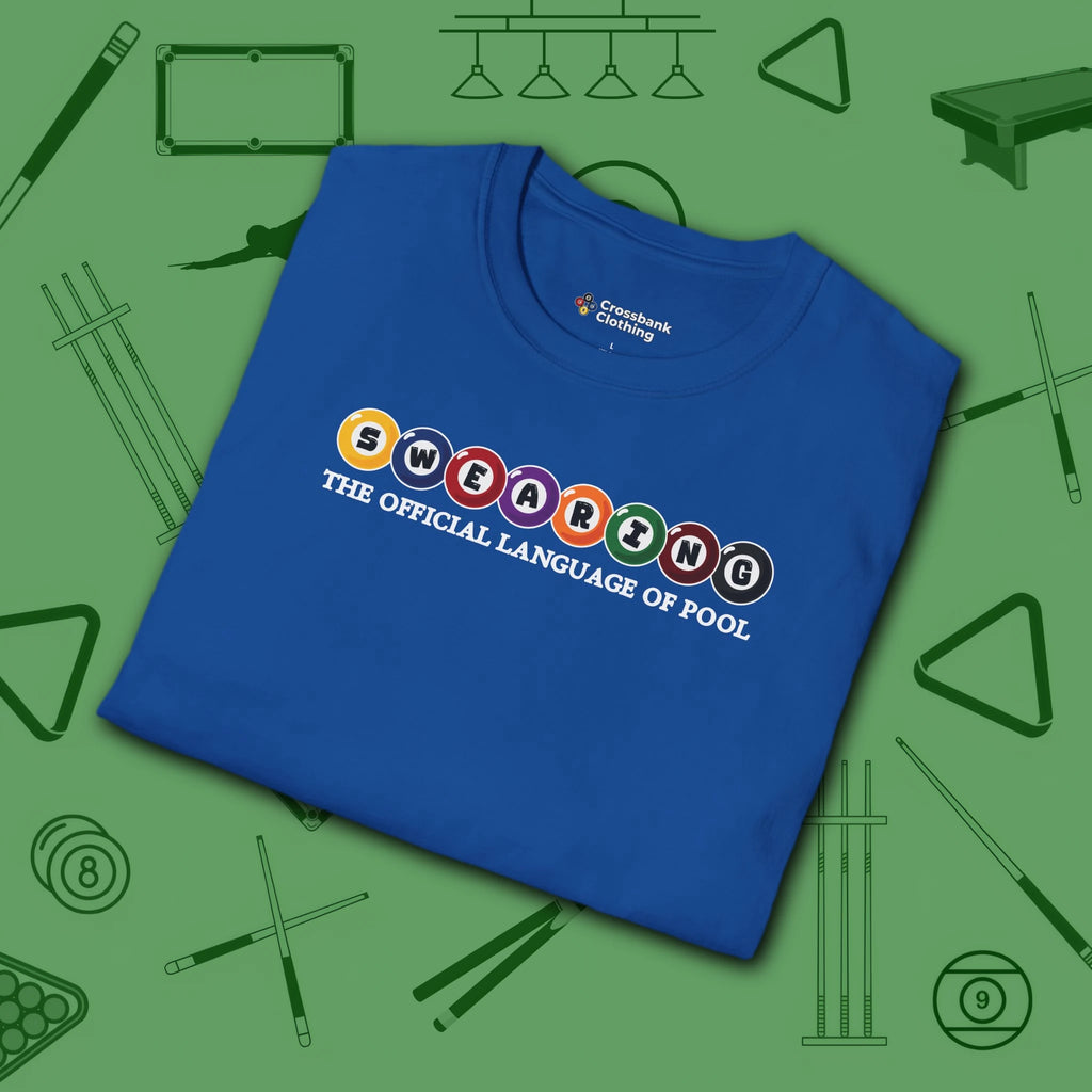 Swearing Pool Balls T-Shirt, in Royal color, billiards shirt, folded view